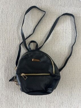 Black Mini Leather Backpack with Gold Hardware
